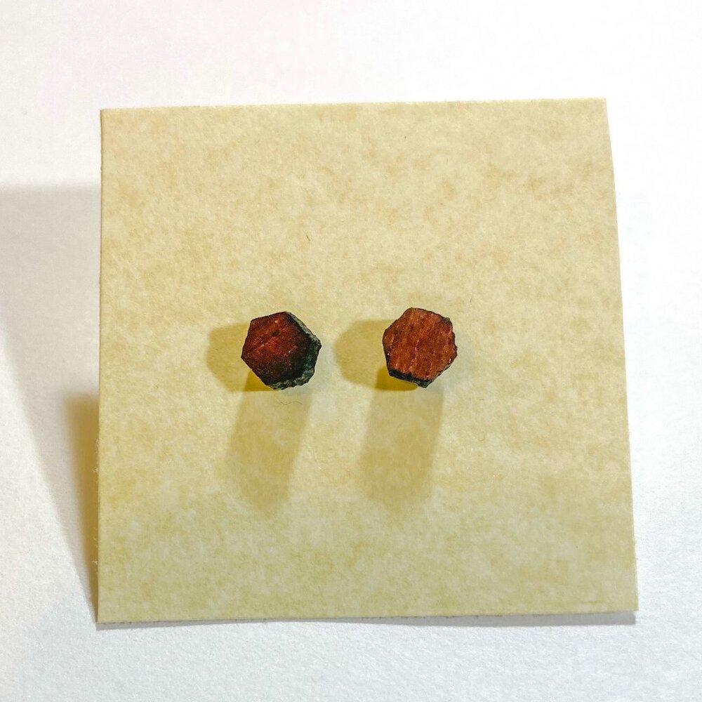 Red Wood Hexagon Stud Earrings